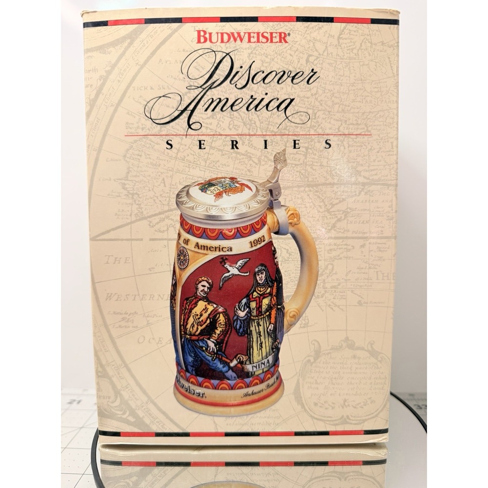 Budweiser Discover America Series "Nina" Lidded Stein 1992 COA & Original Box